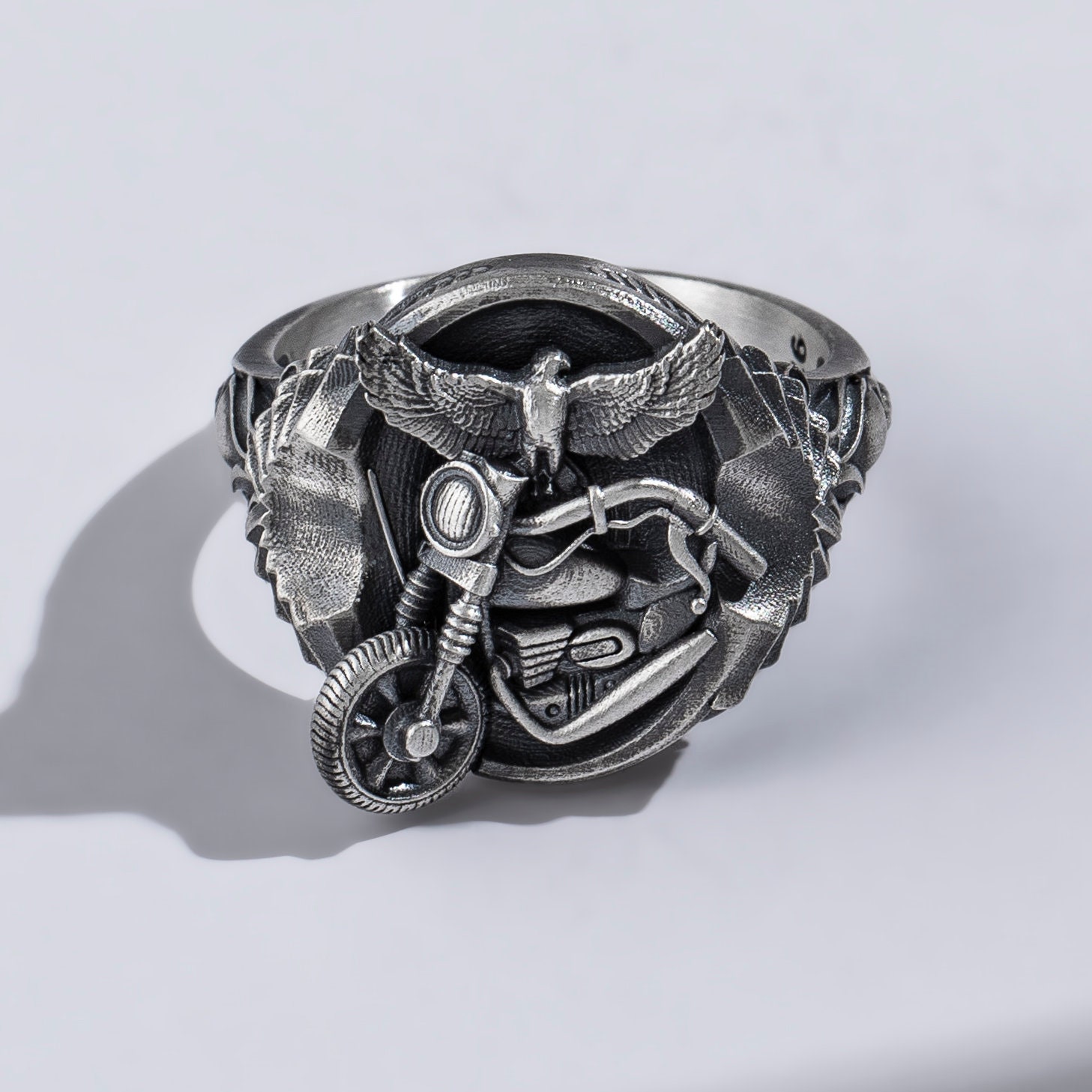 Silver Men Patterned Ring Handcarved Harley Davidson Men Ring Vintage Men  Silver Jewelery » Anitolia