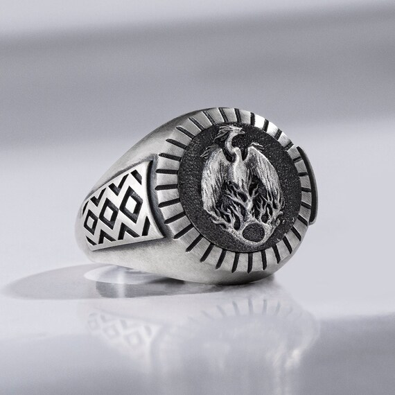 Phoenix Engraved Signet Ring para hombres Unique Nature Fire Bird Men Ring For Boyfriend Vintage Greek Mythology Pinky Ring Dad Birthday Gift Etsy Mexico