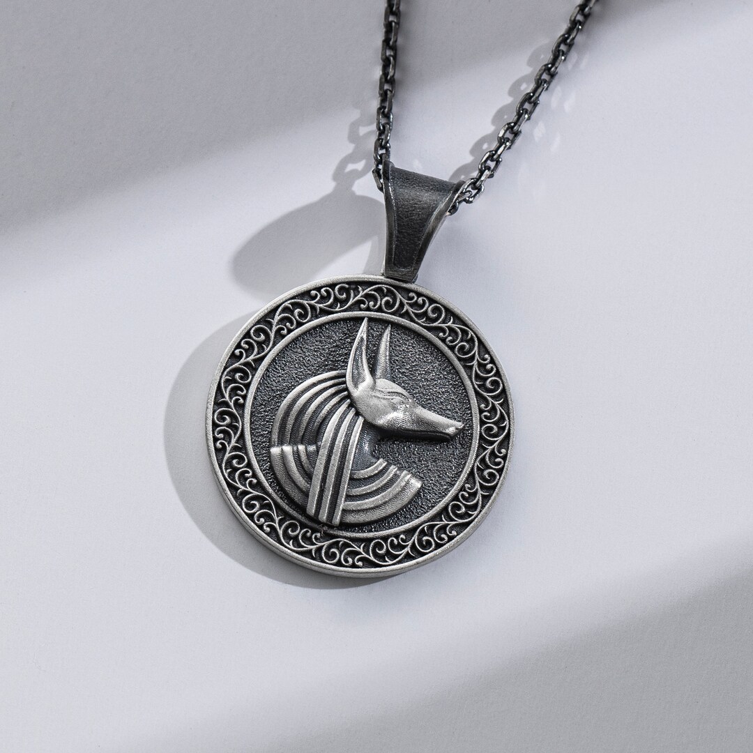Anubis Unique Coin Pendant Necklace in 925 Silver, Vintage Egyptian ...