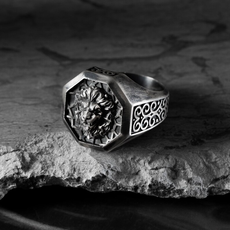 Silver Lion Ring Men Mens Lion Head Ring Silver Pinky Etsy