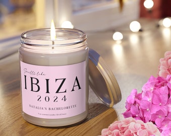 Aangepaste Ibiza Bachelorette kaars cadeau gepersonaliseerd toevoegen bruidsmeisje bruidsmeisje naam luxe bestemming meisjes reis 2024 voorstel vak Spanje