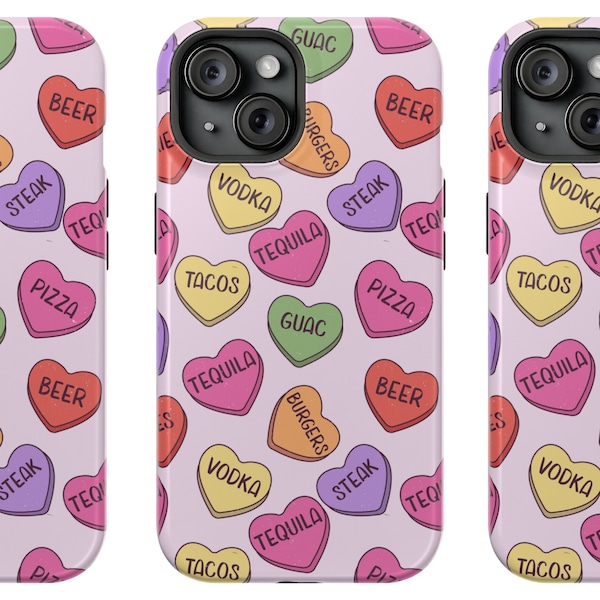 Grappige Valentijnsdag hart Candy Foodie MagSafe telefoonhoesje, cadeaus voor vriendin vriendje, aangepaste Candy Hearts telefoonbescherming 2024