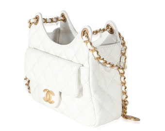 White Quilted Caviar Small Wavy CC Hobo