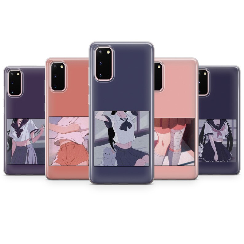 May include: Set of five phone cases featuring different anime characters. Each case is clear and has a different design. The cases are all for Samsung Galaxy S20 phones.