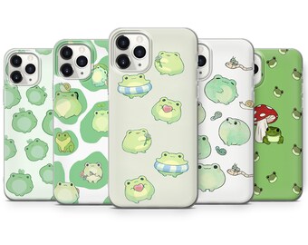 Cute Frog Phone Case Aesthetic Cover fit for iPhone 16 Pro Max, 15 Plus, 14, 13, 12, 11, XS & Samsung S24, S23, A55, A54, Pixel 9 Pro, 8