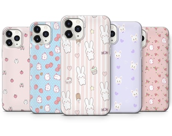 Bonita funda de teléfono con diseño de conejito, estética, apta para iPhone 16 Pro Max, 15 Plus, 14, 13, 12, 11, XS y Samsung S24, S23, A55, A54, Pixel 9 Pro, 8