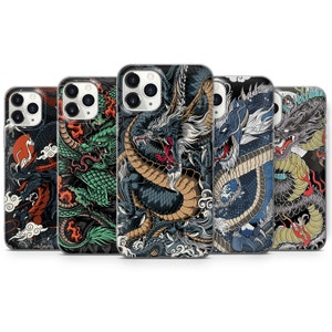 Aesthetic Dragon Handyhülle japanische Kunst Cover iPhone 16 Pro Max, 15 Plus, 14, 13, 12, 11, XS & Samsung S24, S23, A55, A54, Pixel 9 Pro, 8