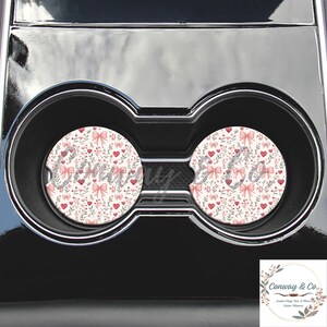 Whimsical Pink Bows & Hearts Floral Car Coasters