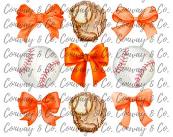 Orange Baseball & Glove Croquette Bows Design PNG