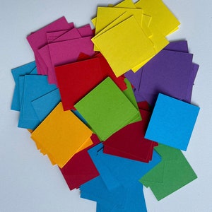 3cm Multicoloured rainbow square die cuts, for scrapbooking, card toppers, embellishments, children’s crafts, 160gsm paper/card.
