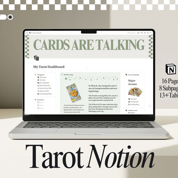 Tarot Notion | Tarot Journal Digital |  Notion | Notion Template | Notion Planner | Tarot Notion Template | Tarot Reading Tracker