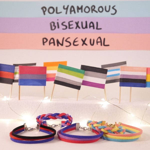 LGBracleT+ Bracelet bisexuel, pansexuel et polyamour, pride, queer, fierté, simple ou tressé, personnalisable