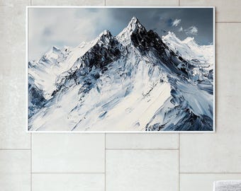 Abstract Snowy Mountain Oil Painting On Canvas, Original Natural Landscape Painting, Large Textured Wall Art, Custom Living Room Home Decor