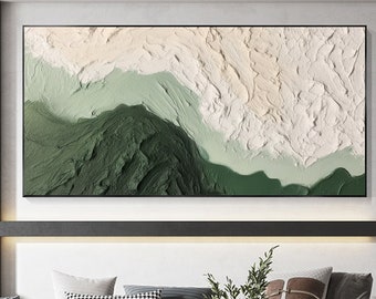Abstraktes minimalistisches Strand-Ölgemälde auf Leinwand, ursprüngliche Beschaffenheits-Wand-Kunst-kundenspezifische grüne Ozeanwellenanstrich, große Wand-Kunst-Wohnzimmerdekor