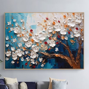 Abstract Texture Flower Oil Painting On Canvas, Large Wall Art Custom Painting Original Blossom Floral Art Minimalist Living Room Decor Gift