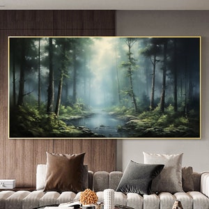 Gran pintura al óleo del bosque abstracto sobre lienzo, arte de la pared del árbol verde, pintura original del paisaje de la naturaleza, pintura personalizada, decoración moderna de la sala de estar