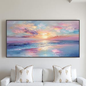 Vibrant Sunset Ocean Oil Painting, Transformative Teal Seascape, Persimmon Coastal Decor, Patina Blue Wave Art, Dopamine Room Aesthetic