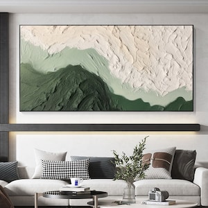 Abstract Minimalist Beach Oil Painting on Canvas,Original Texture Wall Art Custom Green Ocean Wave Painting,Large Wall Art Living Room Decor
