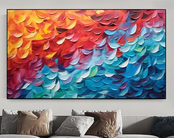 Abstrakte bunte Textur Ölgemälde Auf Leinwand, Große Wand Kunst Benutzerdefinierte Malerei, Original Feder Kunst Minimalistische Kunst Wohnzimmer Dekor Geschenk