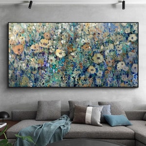 Abstract Spring Flower Oil Painting on Canvas, Large Original Floral Colorful Landscape Texture Acrylic Art Living Room Wall Art Home Decor