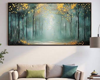 Large Abstract Forest Oil Painting On Canvas, Original Natural Landscape Painting, Tree Painting, Textured Wall Art, Living Room Wall Decor