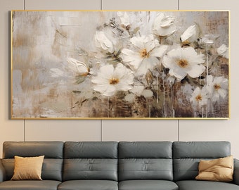 Abstract Flower Oil Painting On Canvas,Large Wall Art,Original White Floral Landscape Painting,Custom Painting,Modern Wall Art Home Decor