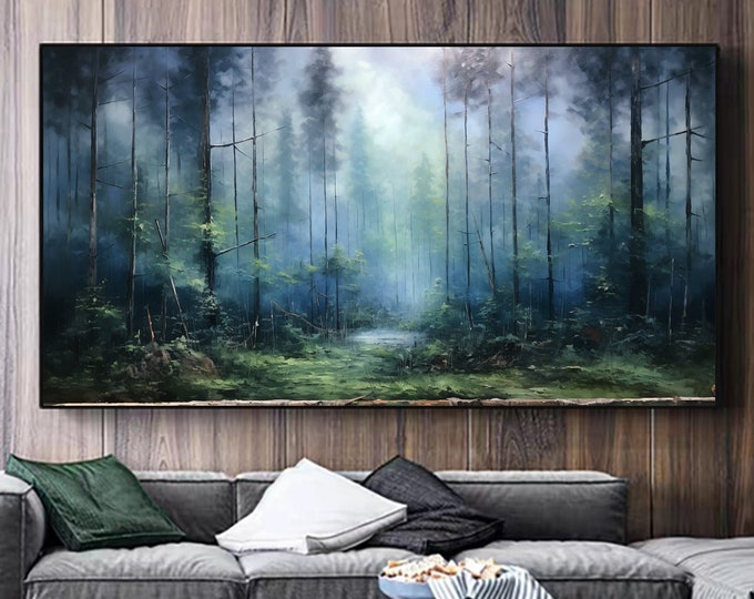 Large Abstract Forest Oil Painting on Canvas,green Tree Wall Art ...