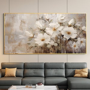 Abstract Flower Oil Painting On Canvas,Large Wall Art,Original White Floral Landscape Painting,Custom Painting,Modern Wall Art Home Decor