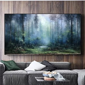 Gran pintura al óleo del bosque abstracto sobre lienzo, arte de la pared del árbol verde, pintura original del paisaje de la naturaleza, pintura personalizada, decoración moderna de la sala de estar