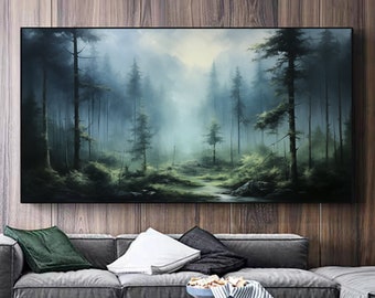 Original Forest Oil Painting on Canvas, Large Wall Art Custom Painting, Abstract Nature Landscape Art Green Tree Wall Decor Living Room Art