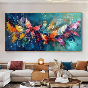 Abstract Impasto Texture Painting Oil Painting on Canvas, Original Colorful Butterfly Painting, Custom Wall Art, Modern Living Room  Decor