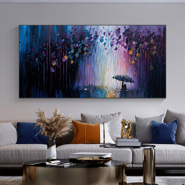 Abstract Original Night Landscape Oil Painting On Canvas, Large Wall Art, Romantic Lovers Painting, Custom Painting, Living room Wall Decor