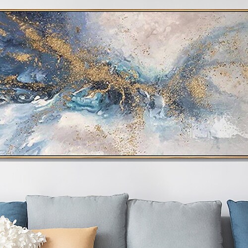 Blue Gold Marble Canvas Wall Art Abstract Wall Print Home Etsy