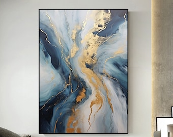 Abstract Flowing Texture Oil Painting On Canvas, Large Wall Art Custom Painting, Original Gold Wall Decor Minimalist Living Room Decor Gift