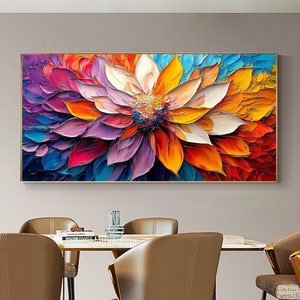 Original 3D Colorful Flower Oil Painting on Canvas, Large Abstract Blossom Painting, Modern Textured Floral Wall Art, Living Room Wall Decor
