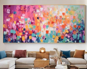 Abstract Colorful Block Oil Painting on Canvas, Large Wall Art, Original Minimalist Wall Art, Custom Painting Boho Living Room Home Decor