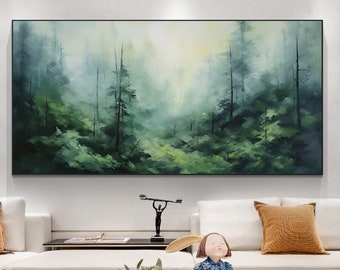 Abstract Forest Oil Painting on Canvas, Large Green Tree Landscape Art