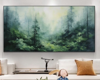 Abstract Forest Oil Painting On Canvas, Large Wall Art,Original Green Tree Landscape Painting,Custom Painting,Modern Living Room Wall Decor