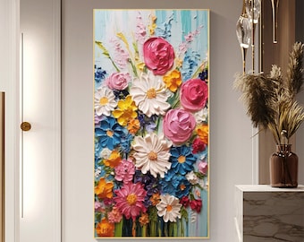 Abstract Flower Oil Painting On Canvas,Large Wall Art,Original Colorful Floral Landscape Painting,Custom Painting,Modern Wall Art Home Decor