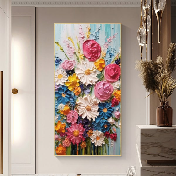 Abstract Flower Oil Painting On Canvas,Large Wall Art,Original Colorful Floral Landscape Painting,Custom Painting,Modern Wall Art Home Decor