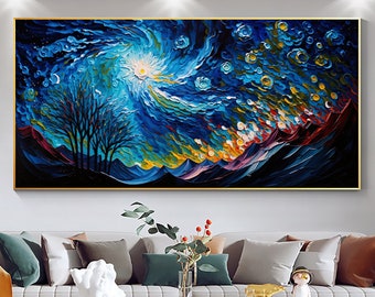 Abstract Sky Landscape Oil Painting on Canvas, Large Wall Art Custom Painting, Original Night Art Minimalist Living Room Wall Decor Gift