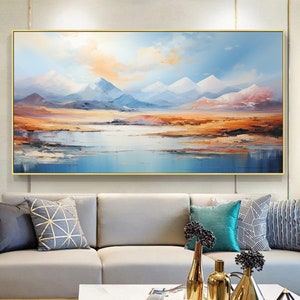 Abstract Mountain Oil Painting on Canvas, Original Blue Sky Painting,Large Wall Art Texture Minimalist Art Custom Painting Living Room Decor