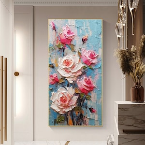 Original Flower Oil Painting On Canvas,Large Wall Art, Abstract Pink Floral Landscape Painting,Custom Painting, Modern Living Room Decor