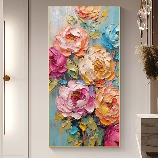 3D Original Flower Painting on Canvas Creamy Textured Wall Art Abstract ...