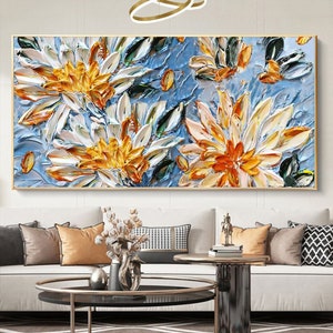 Large Abstract 3d Blossom Flower Oil Painting on Canvas, Original Modern Custom Colorful Floral Acrylic Painting, Living Room Wall Art Decor