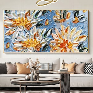 Large Abstract 3d Blossom Flower Oil Painting on Canvas, Original Modern Custom Colorful Floral Acrylic Painting, Living Room Wall Art Decor