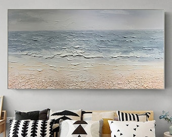 Abstract Beach Oil Painting On Canvas, Original Sea Painting, Large Wall Art, Ocean Wall Art, Custom Painting Living room Decor Beach Decor