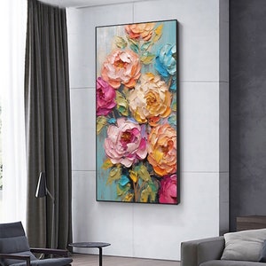 Original Abstract Flower Oil Painting on Canvas, Large Wall Art ...