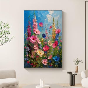 Original Colorful Flower Oil Painting On Canvas, Large Abstract Floral Landscape Painting, Custom Blossom Wall Art Modern Bedroom Wall Decor