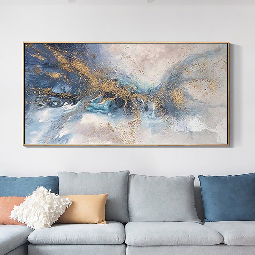 Abstract Gold Texture Oil Painting on Canvas, Large Wall Art, Blue ...
